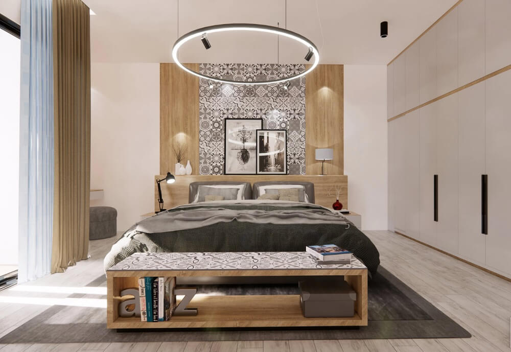 Gạch Eurotile Mộc Miên MMI K01 ứng dụng lát nền trang trí phòng ngủ
