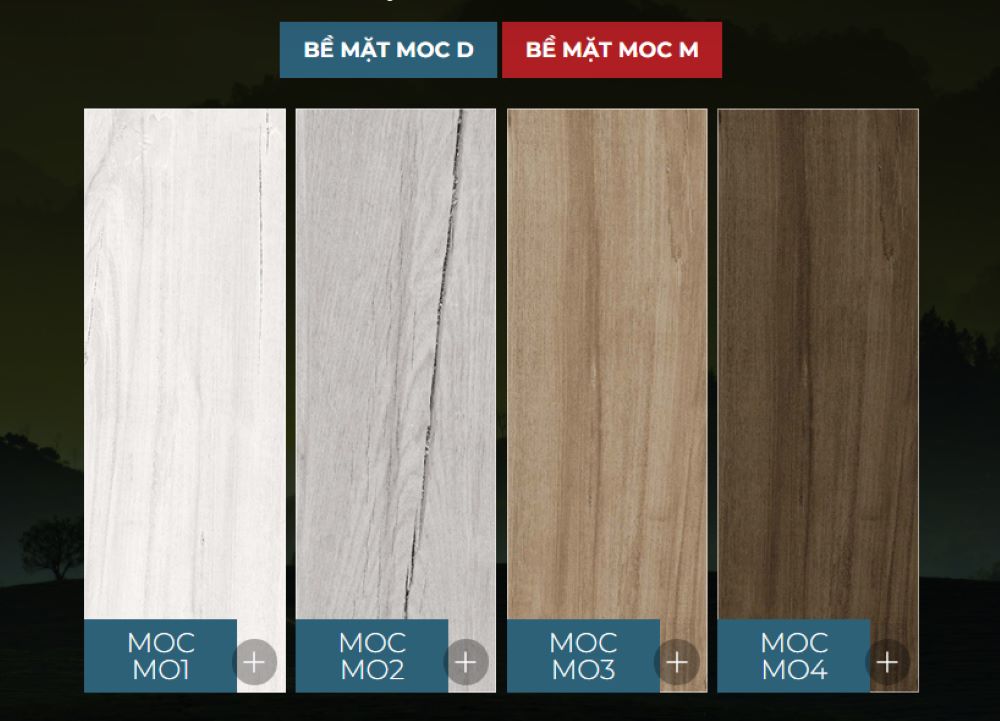 Map gạch MOC M bao gồm: MOC M01; MOC M02; MOC M03; MOC M04 kích thước 15x90, xương granite, màu sắc đa dạng được nhiều gia đình lựa chọn.